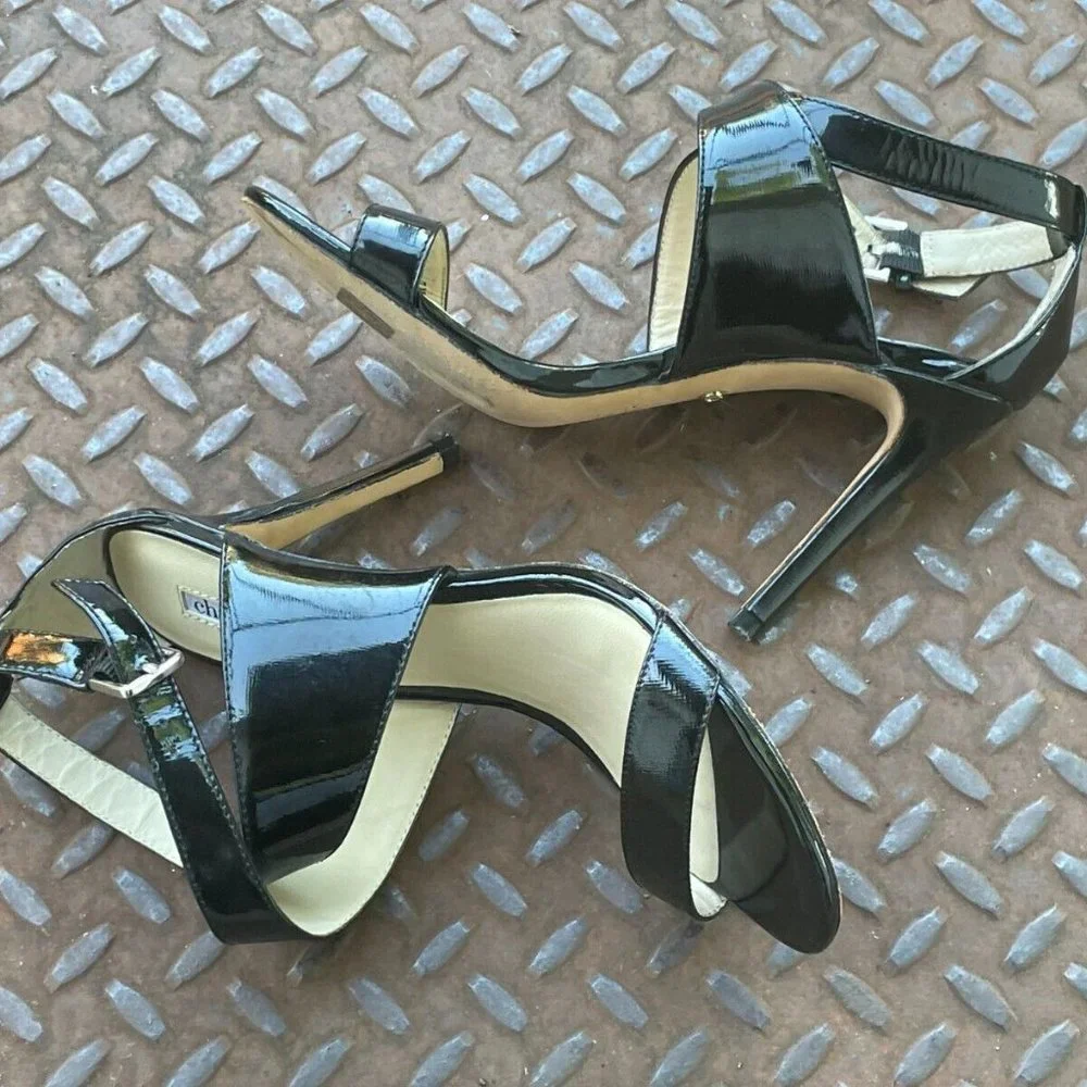 Charles David Women Heel Black Patent Leather Upper Sandal Strappy Shoes Size 7 - Picture 9 of 9